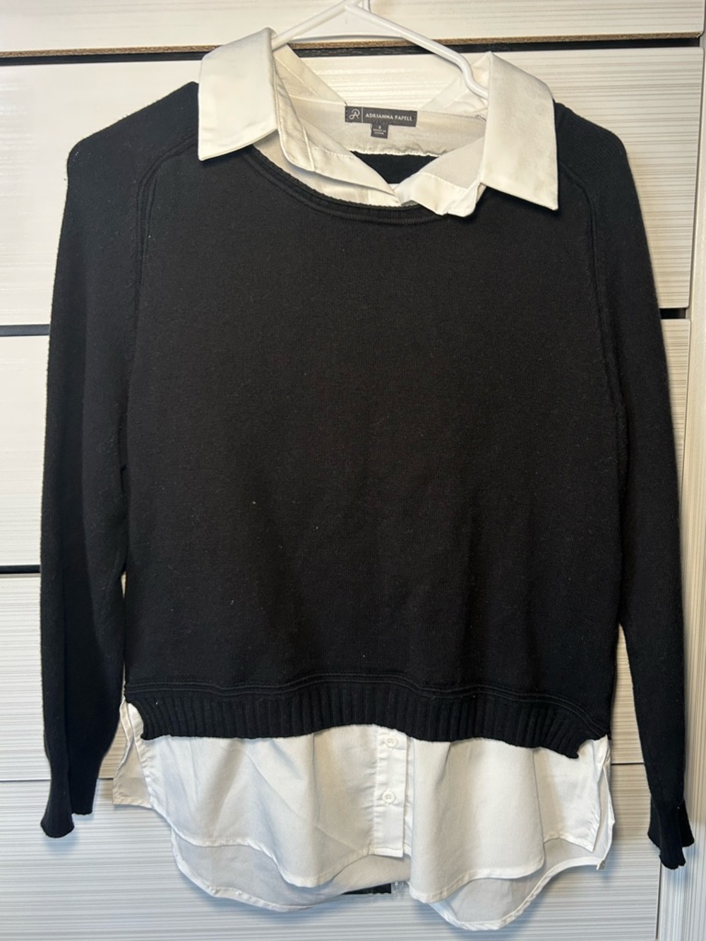 Adrianna Papell Black Sweater with White Shirt Detail